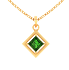 14K Diamond shaped Gold Pendant with Green stone