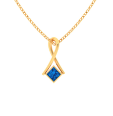 14K curved Gold Pendant with Blue stone