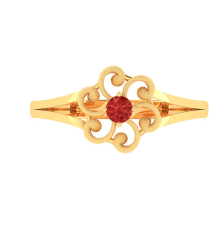 14K Floral Shape Gold Ring with a Red Stone