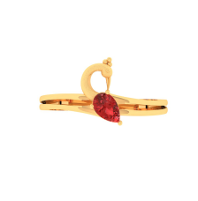 14K Peacock Shaped Gold Ring with a Red Stone