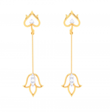 18K Gold & Diamond Hanging Earrings in the shape of Flower from Diamond Collection